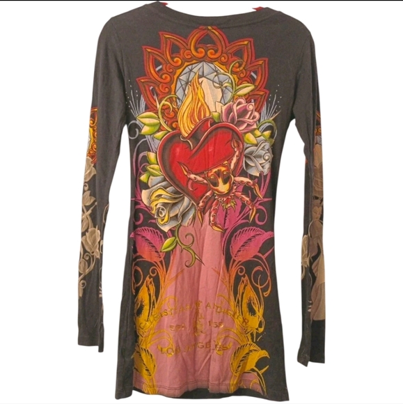 Christian Audigier Thin Cotton Logo Graphic Tunic Shirt Size S - Picture 2 of 11